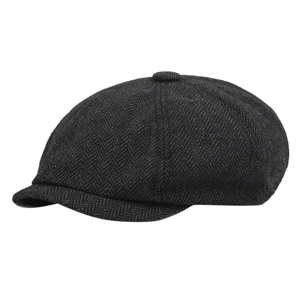 Black Beret Herringbone Cap Newsboy Baker Boy Tweed Flat Cap Mens Gatsby Hat