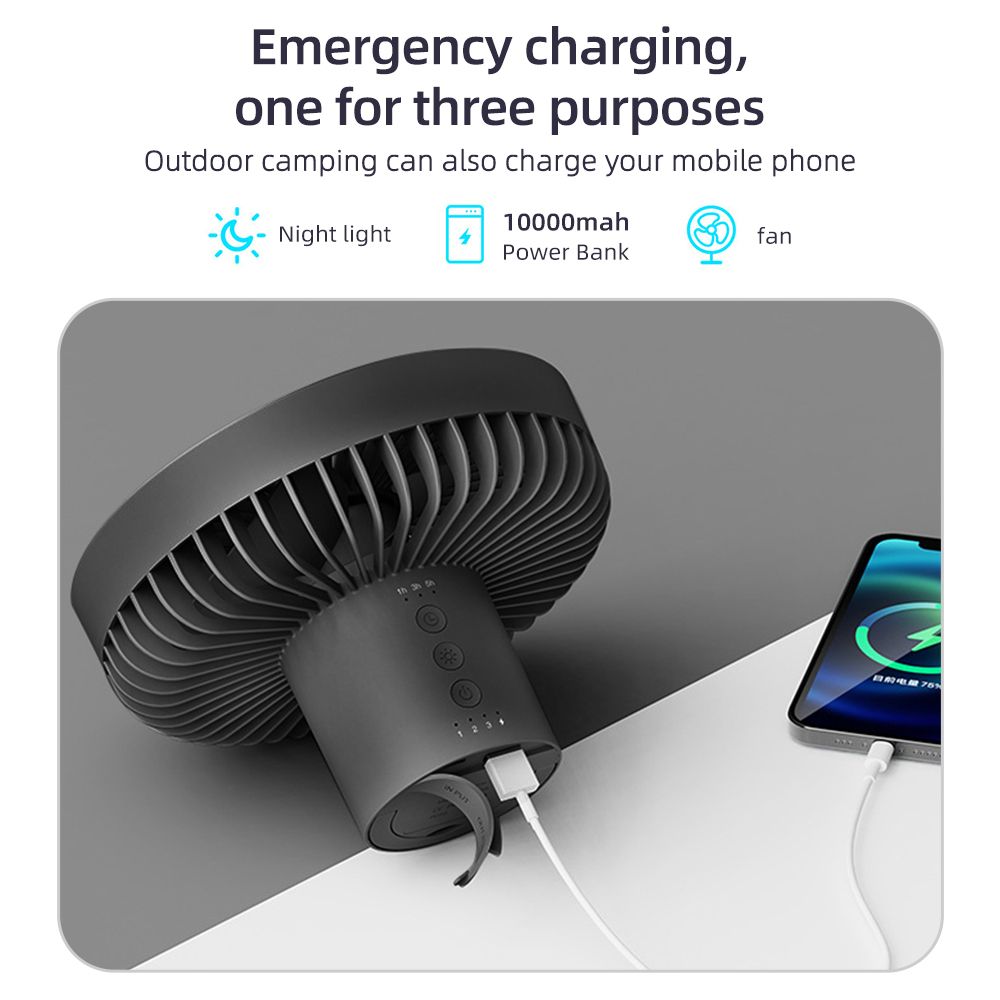 10000mAh Power-Bank 7inch Rechargeable Fan LED Light Tripod