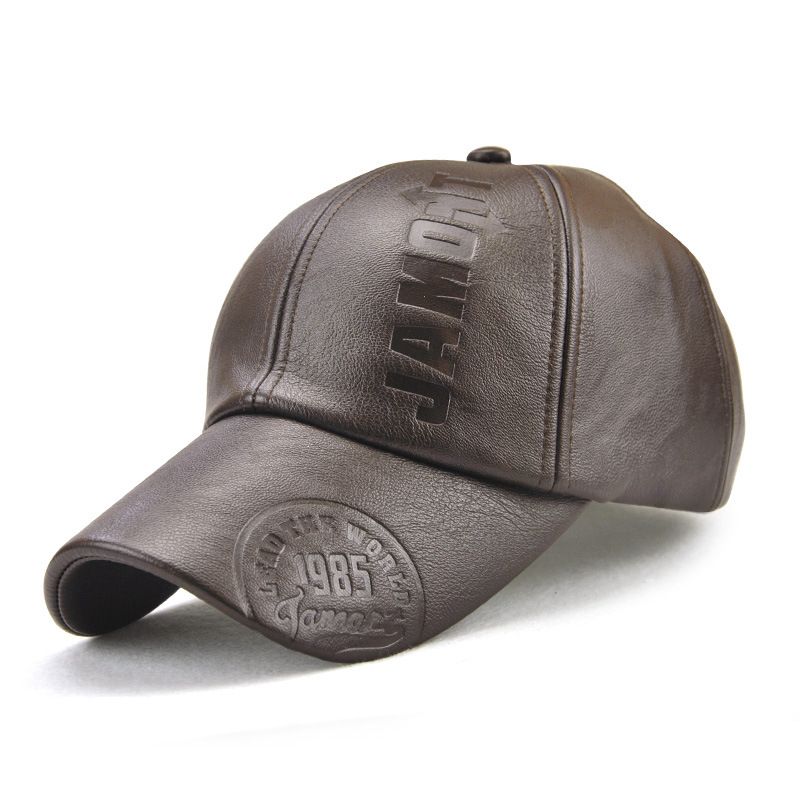 Pu Leather Baseball Cap Man Hat Adjustable Visor Male Bone Leather Father Hats