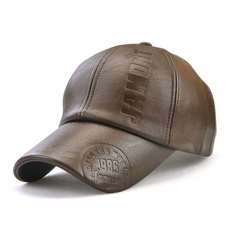 Pu Leather Baseball Cap Man Hat Adjustable Visor Male Bone Leather Father Hats