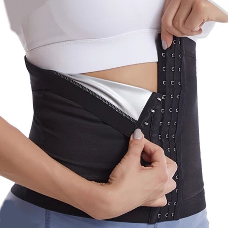 Plus Size Men And Women Waist Trainer Sweat With 3 Hooks Tummy Slimming Belt Body Shaper Loss Weight Waist Belt Corset Sweat-Three On-Silver
