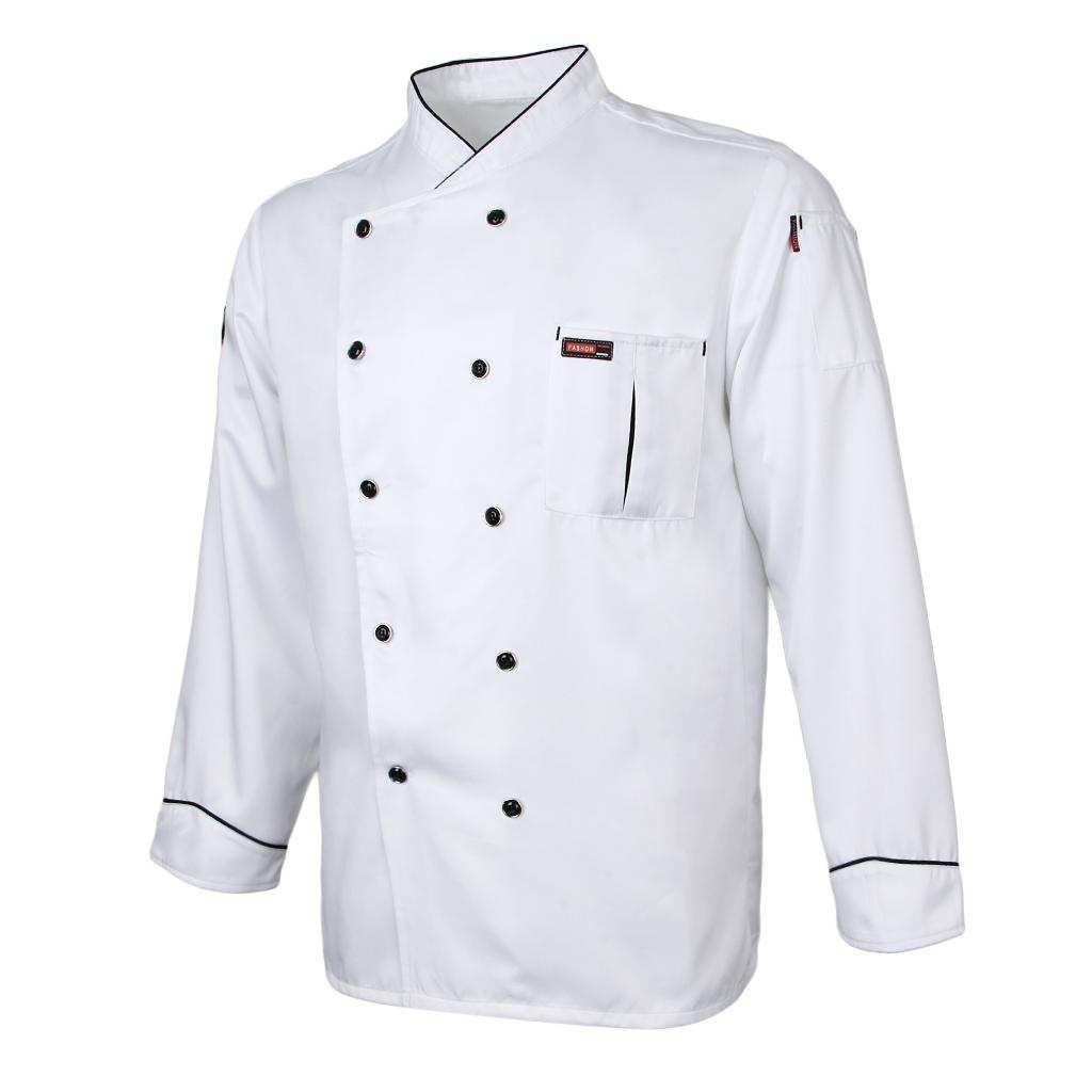 Men Women Piping Chef Jacket Coat Uniform Long 2XL White