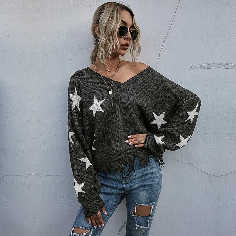 V-neck knitted sweater for women