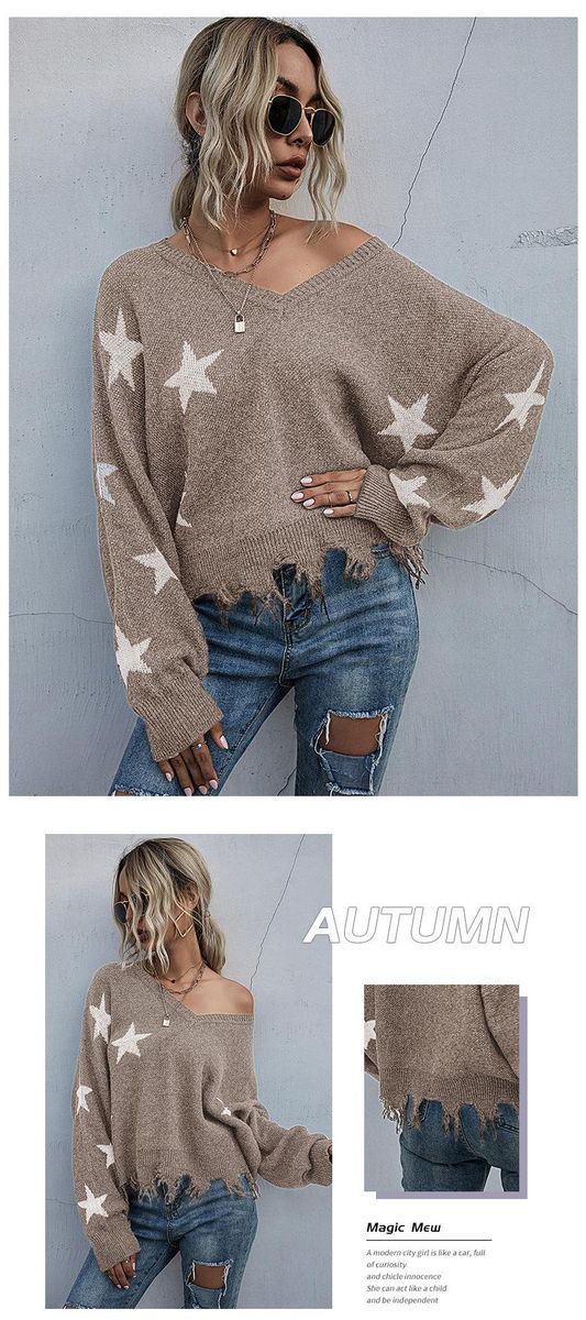 V-neck knitted sweater for women