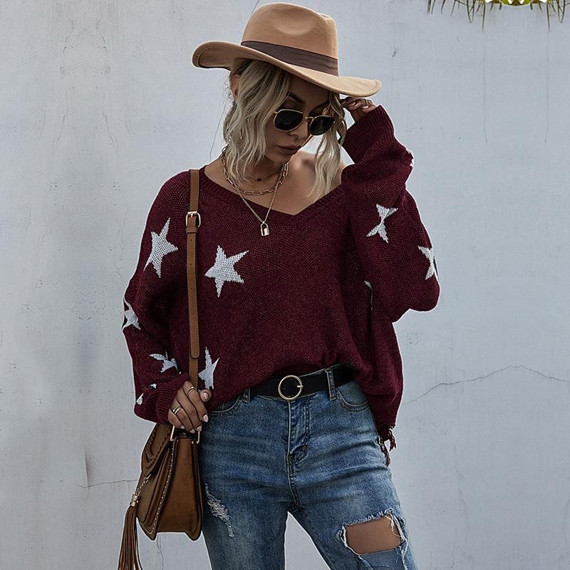 V-neck knitted sweater for women