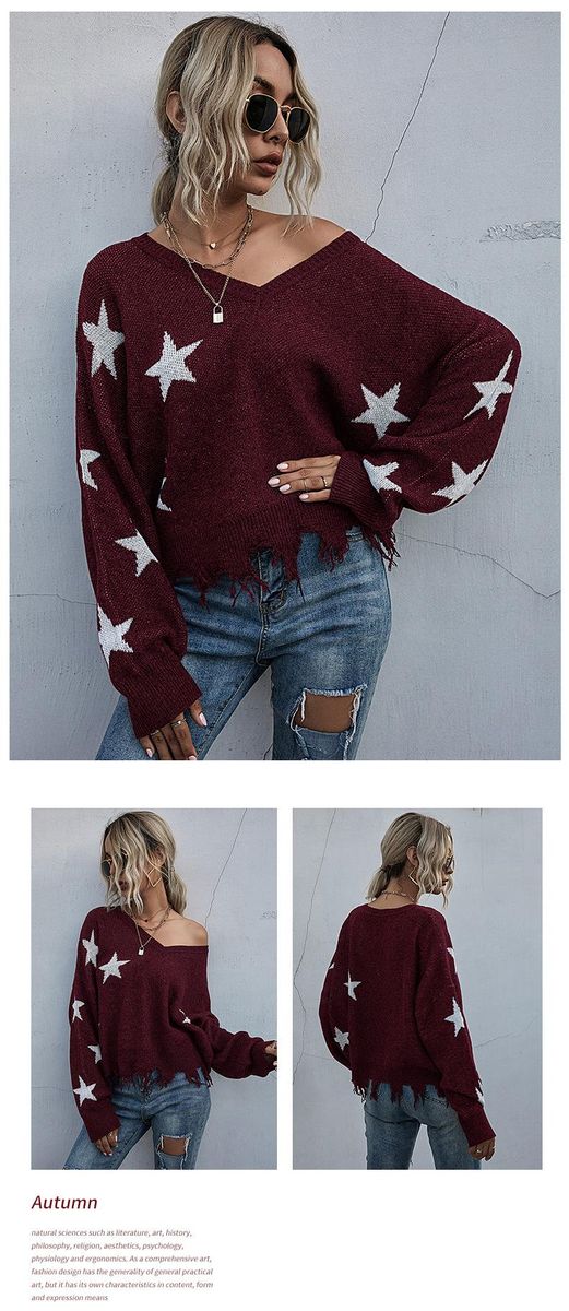 V-neck knitted sweater for women