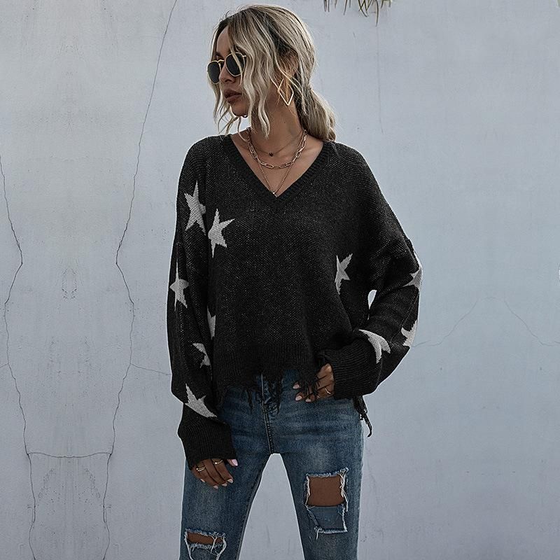 V-neck knitted sweater for women