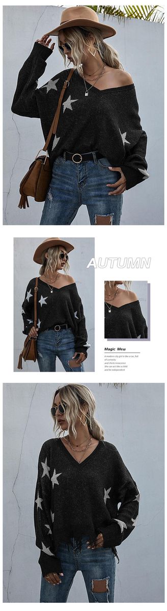 V-neck knitted sweater for women
