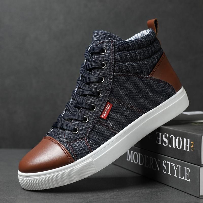 Size(39-47) Plus size men's high top casual sneakers Blue
