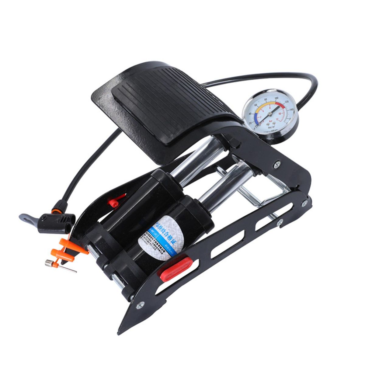 Double Barrel Bike Floor Foot Pump Elegant ,High Pressure Up To 11 Bar