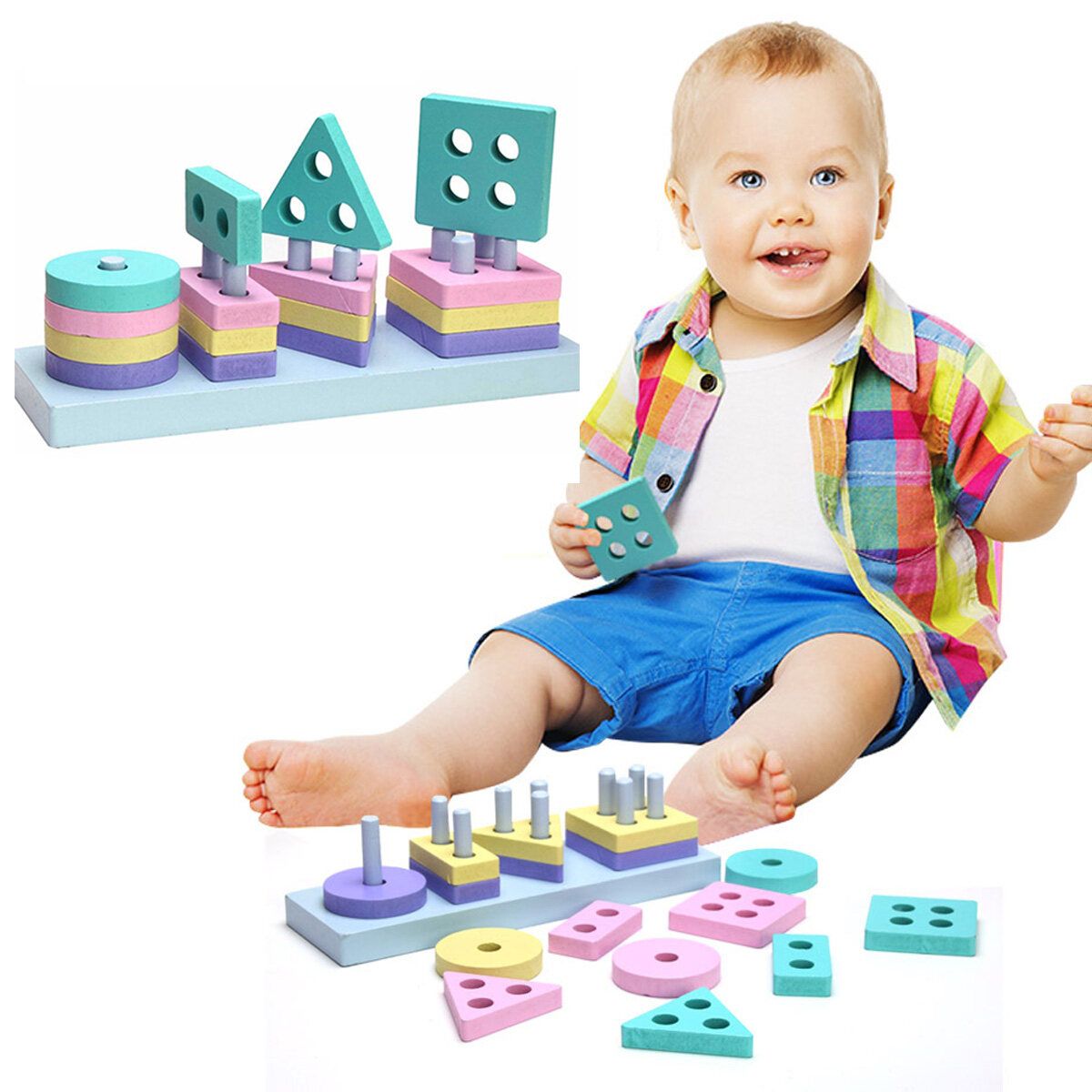 Wooden Building Blocks Early Learning Educational Toys Shape Match