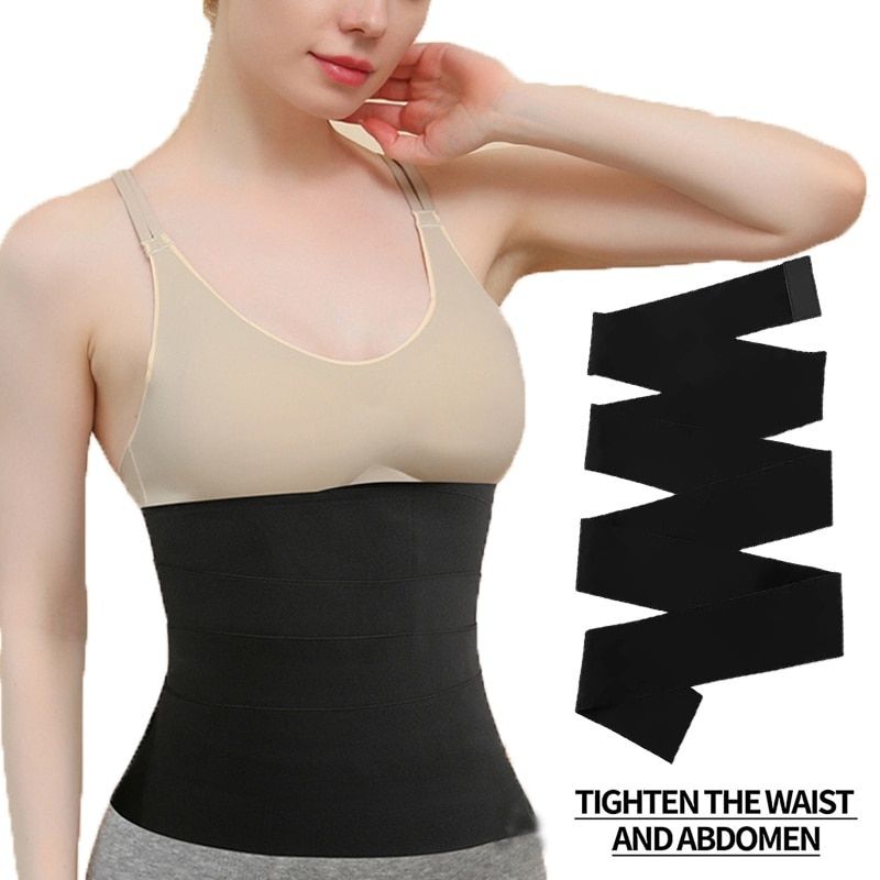 Invisible Tummy Wrap Abdomen Waist Trainer Body Shaper Elastic Training Corset Body Sculpting Tape Sports Fitness Yoga Belt-Rust Red