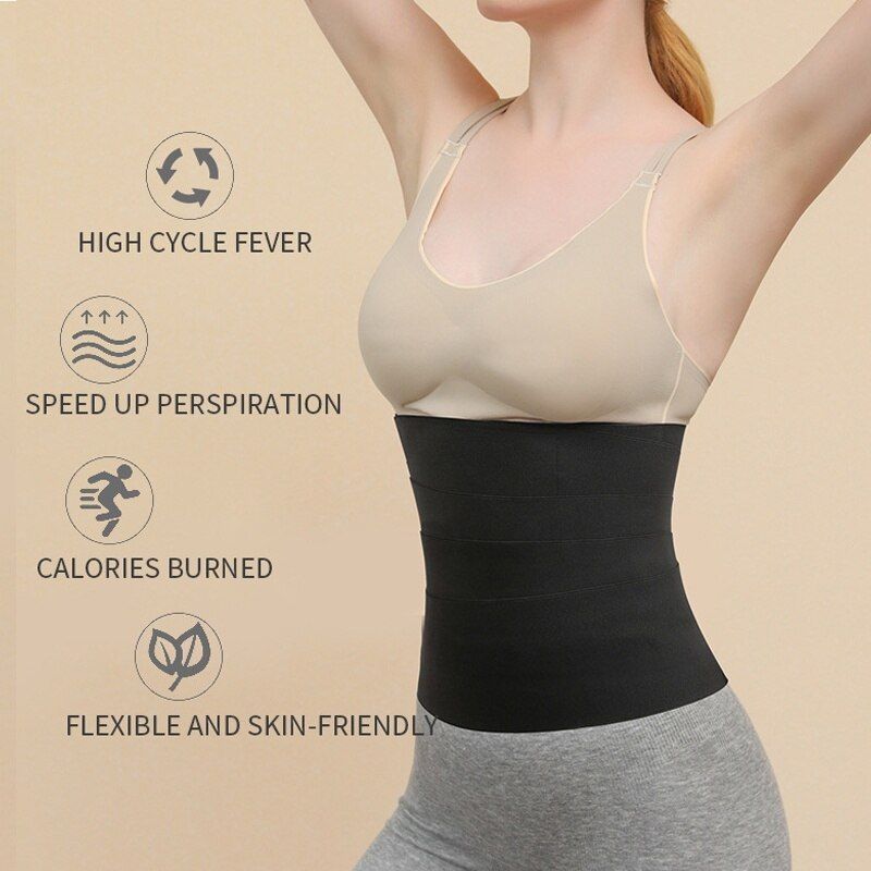 Invisible Tummy Wrap Abdomen Waist Trainer Body Shaper Elastic Training Corset Body Sculpting Tape Sports Fitness Yoga Belt-Rust Red
