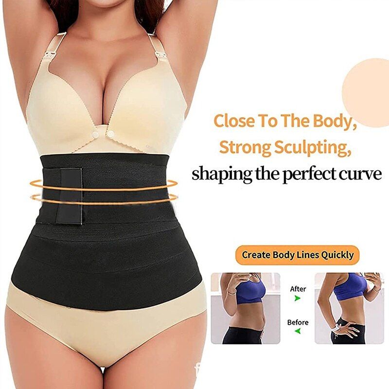 Invisible Tummy Wrap Abdomen Waist Trainer Body Shaper Elastic Training Corset Body Sculpting Tape Sports Fitness Yoga Belt-Rust Red