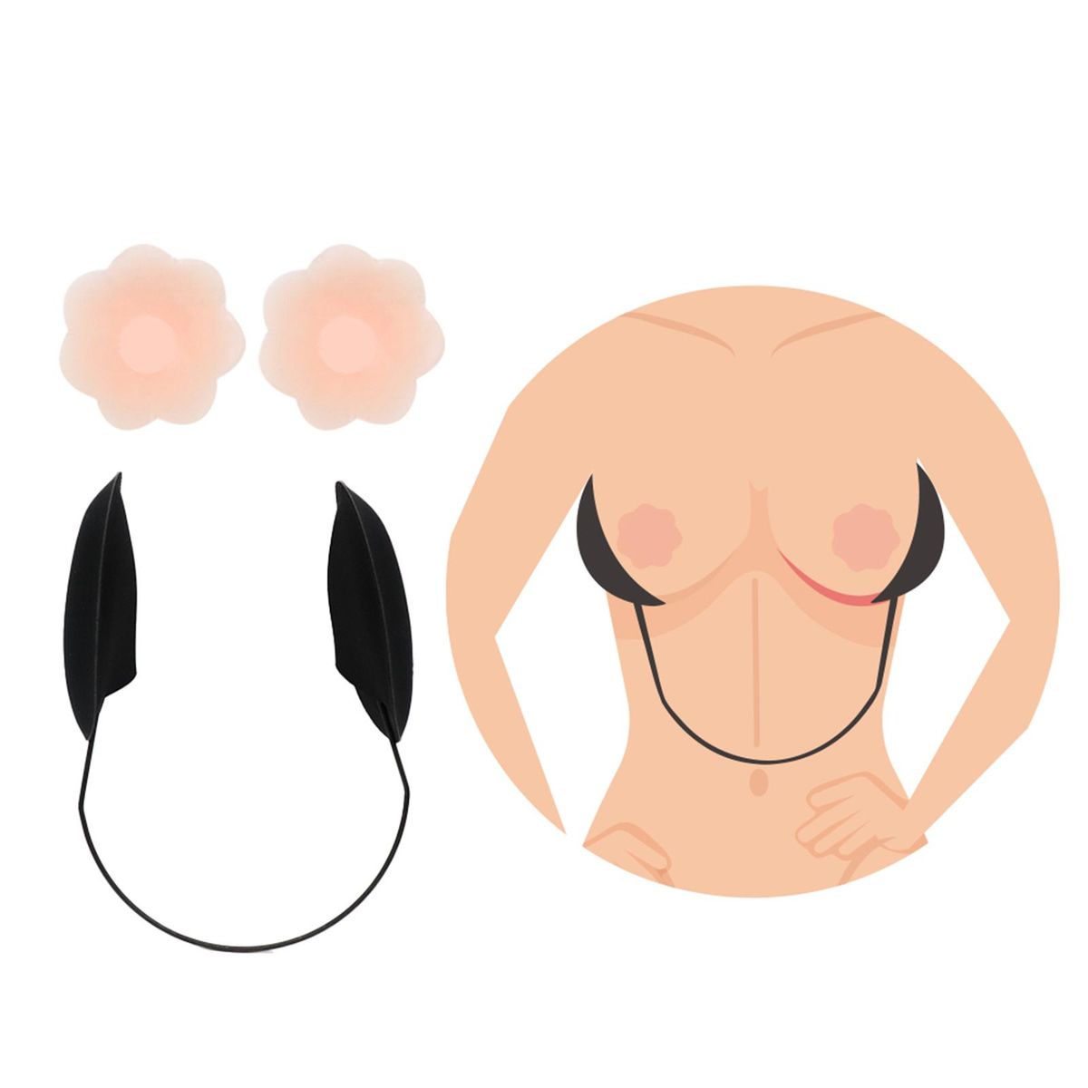 Womens Deep Push-up Frontless Bra Kit Deep Plunge Bra Kit Frontless Backless Strapless Bra Adhesive Bras Wire Kit with 1 Pair Petal Nipple Covers