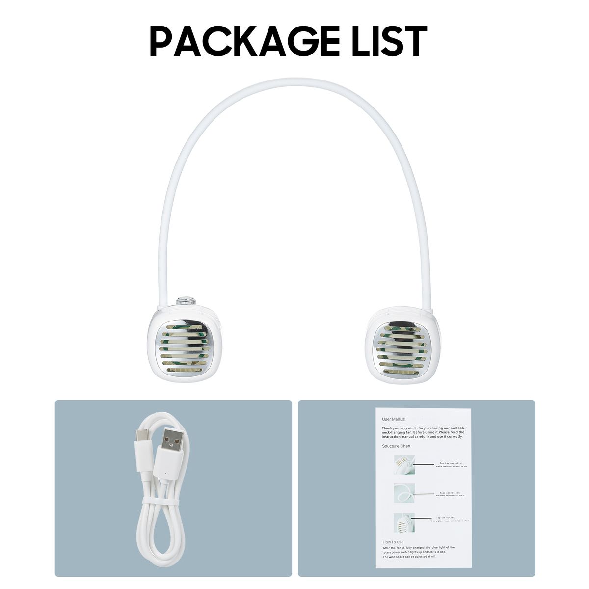 Portable Hanging Neck Fan With Flexible Hose Stepless Wind