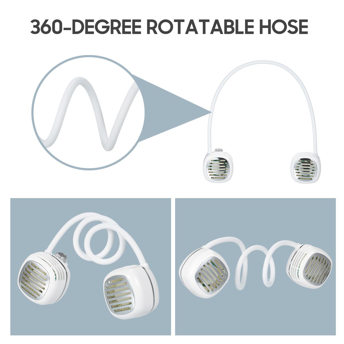 Portable Hanging Neck Fan With Flexible Hose Stepless Wind