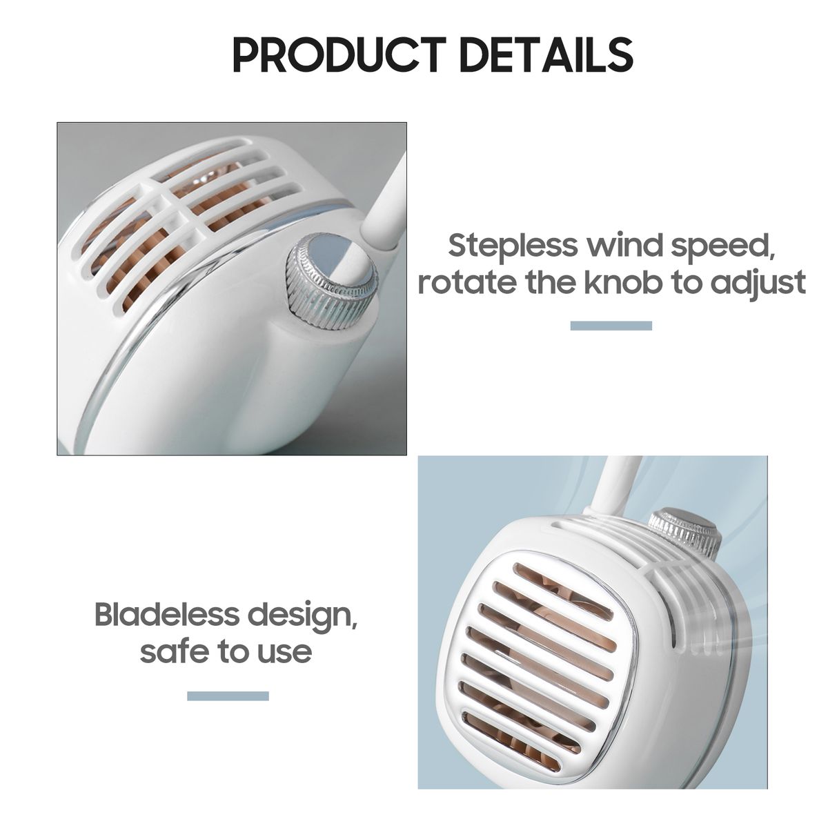Portable Hanging Neck Fan With Flexible Hose Stepless Wind