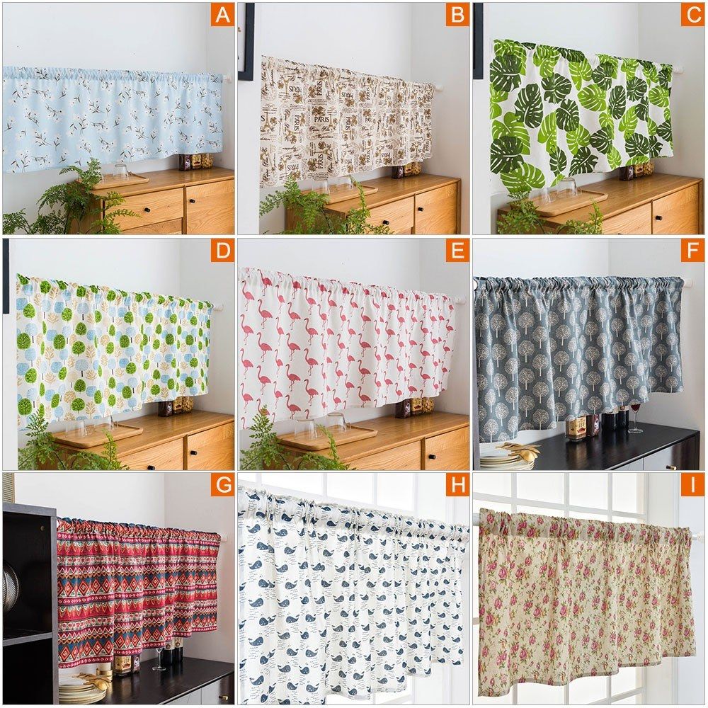 Valance Tree Printing Navy Blue Blackout Window Curtain