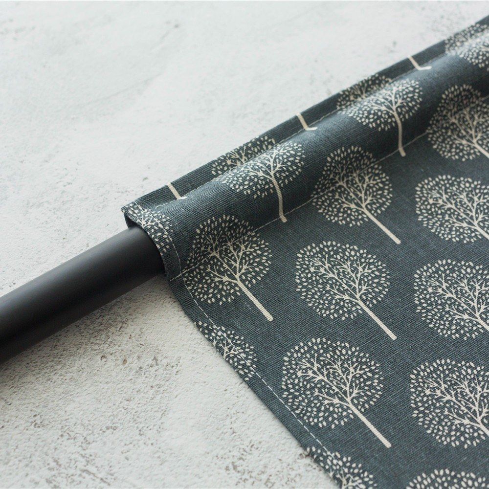 Valance Tree Printing Navy Blue Blackout Window Curtain