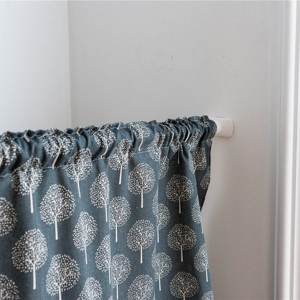 Valance Tree Printing Navy Blue Blackout Window Curtain