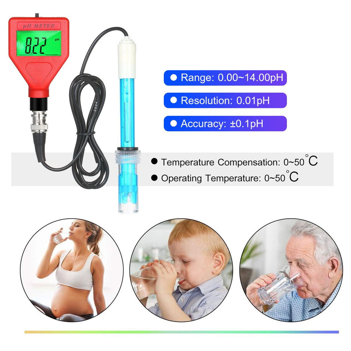 PH Meter 0-14pH Measurement Range Water Quality Tester