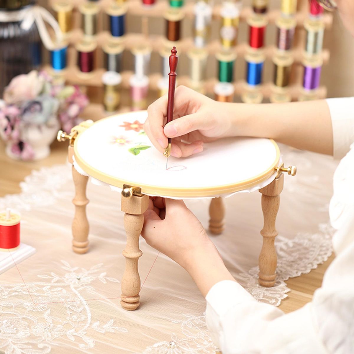 4Pcs Embroidery Stand Hoop Legs Wood Embroidery Frame