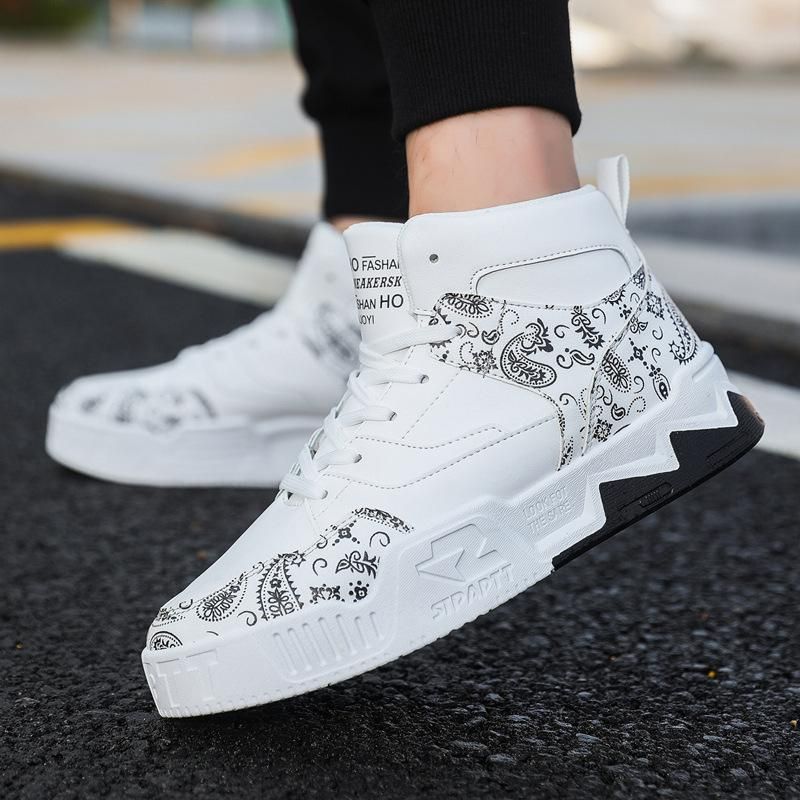 Men's skate shoes high top height increasing shoes White