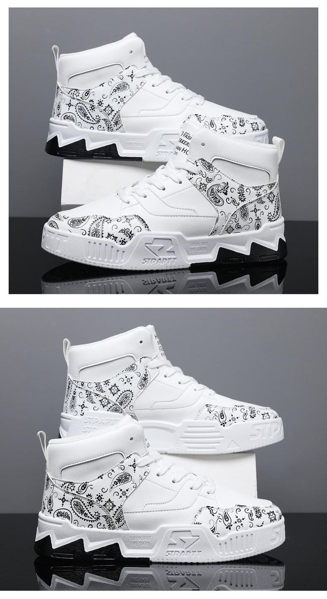 Men's skate shoes high top height increasing shoes White