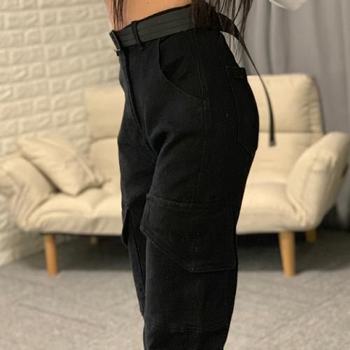 Ladies Overalls Casual High Waist Straight Pants-Black L