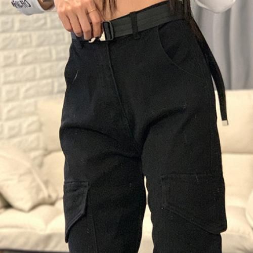 Ladies Overalls Casual High Waist Straight Pants-Black L