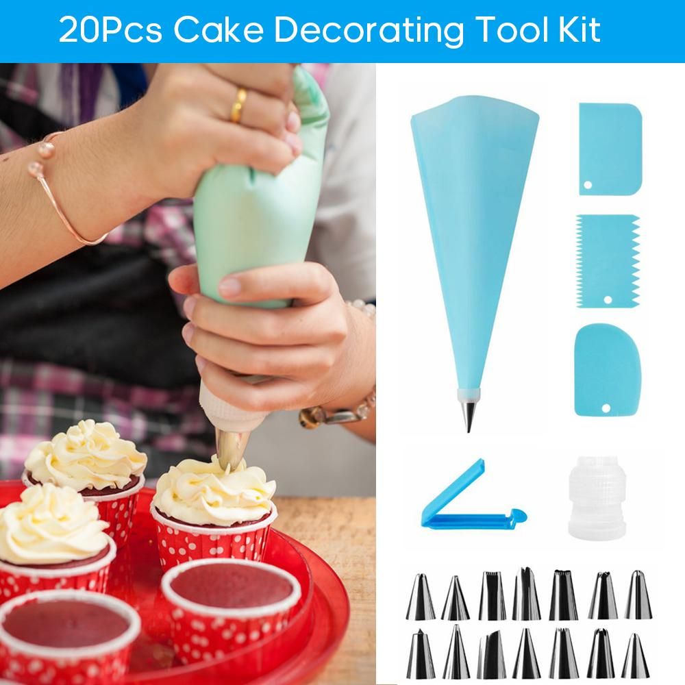 20Pcs Cake Decorating Tool Kit Baking Fondant Supplies Piping Bag Nozzles Scrapers DIY Cake Decorating Tool Set