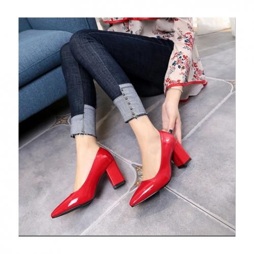 Quality Ladies High Heel Office Court Shoe-red