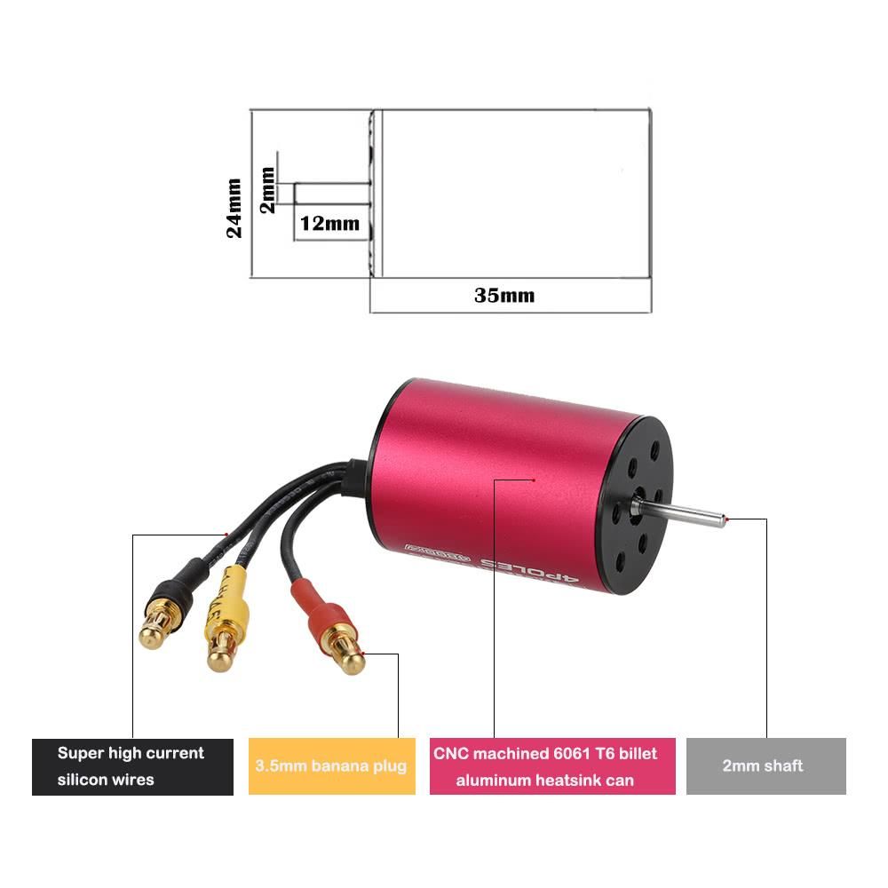 GoolRC S2435 4800KV Sensorless Brushless Motor and 25A Brushless ESC Combo Set for 1/16 1/18 RC Car Truck
