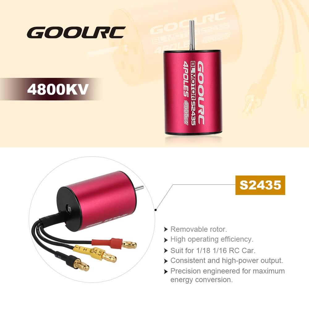 GoolRC S2435 4800KV Sensorless Brushless Motor and 25A Brushless ESC Combo Set for 1/16 1/18 RC Car Truck