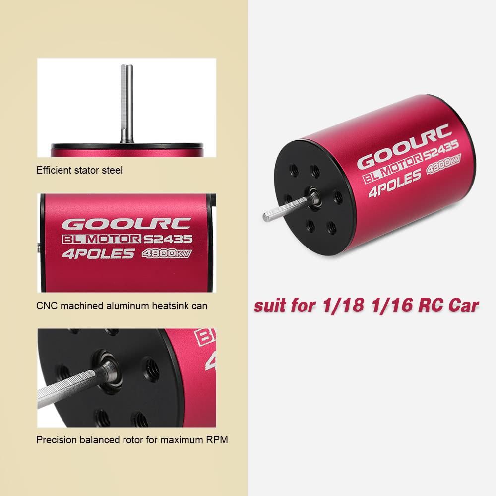 GoolRC S2435 4800KV Sensorless Brushless Motor and 25A Brushless ESC Combo Set for 1/16 1/18 RC Car Truck