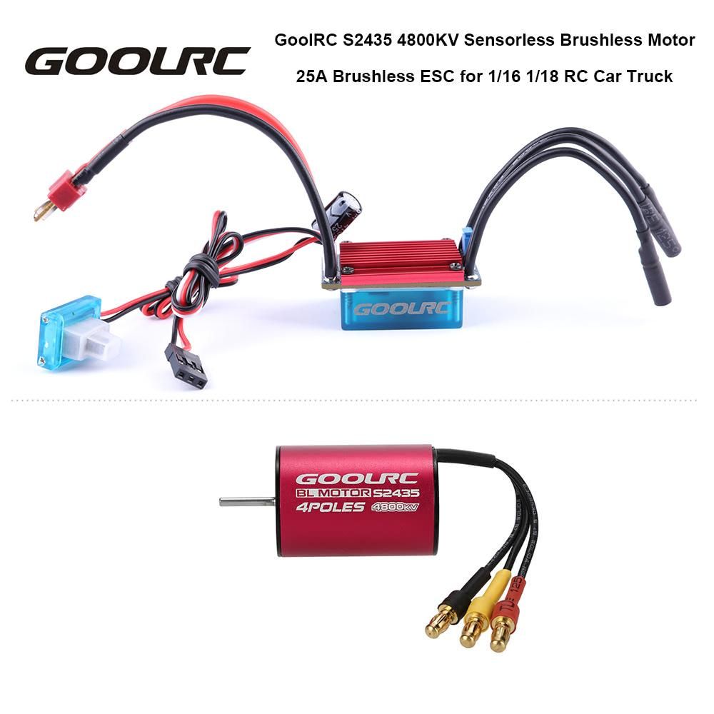 GoolRC S2435 4800KV Sensorless Brushless Motor and 25A Brushless ESC Combo Set for 1/16 1/18 RC Car Truck
