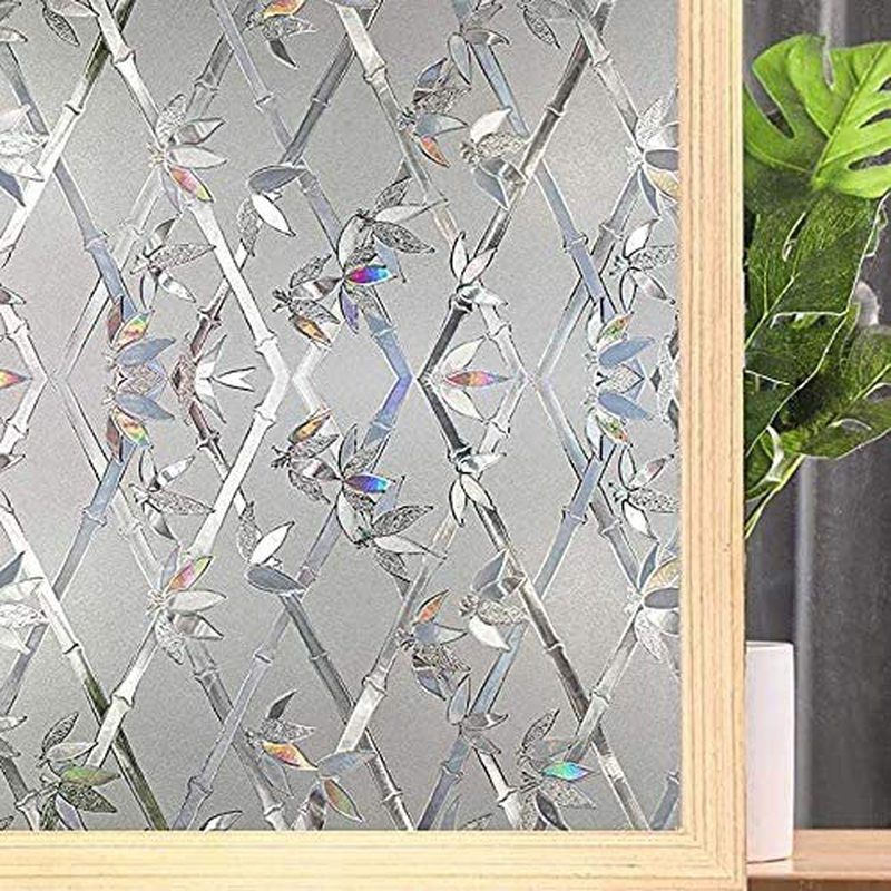 PVC Window Film Privacy Non-Adhesive Bamboo Decals Decorative GlCovering Static Cling Tint Frosted Window Stickers For Home-B