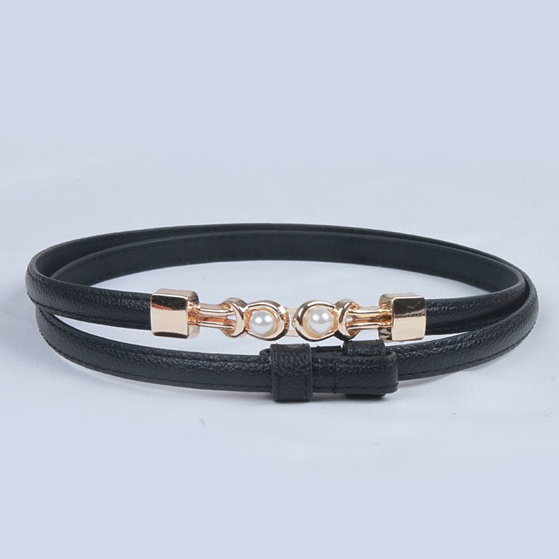 Ladies Belt Pearl Buckle  Waist Belt-Black