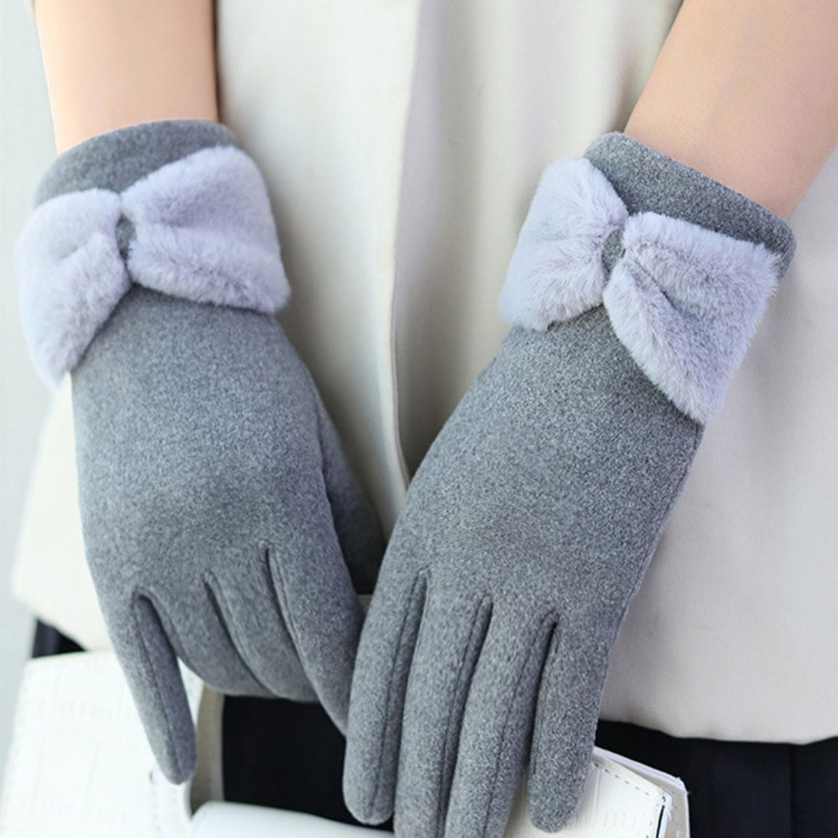 1 Pair Thermal Women Winter Double-sided Fleece Hand Protector Grey