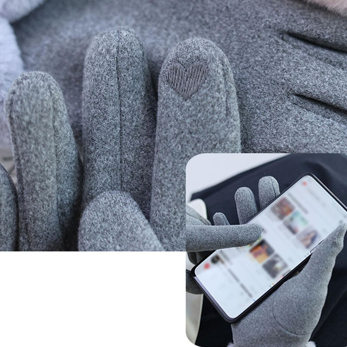 1 Pair Thermal Women Winter Double-sided Fleece Hand Protector Grey