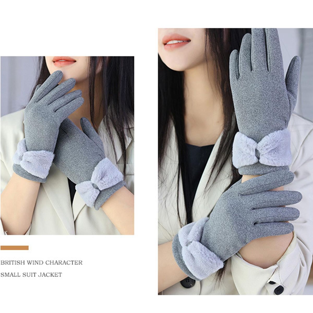 1 Pair Thermal Women Winter Double-sided Fleece Hand Protector Grey