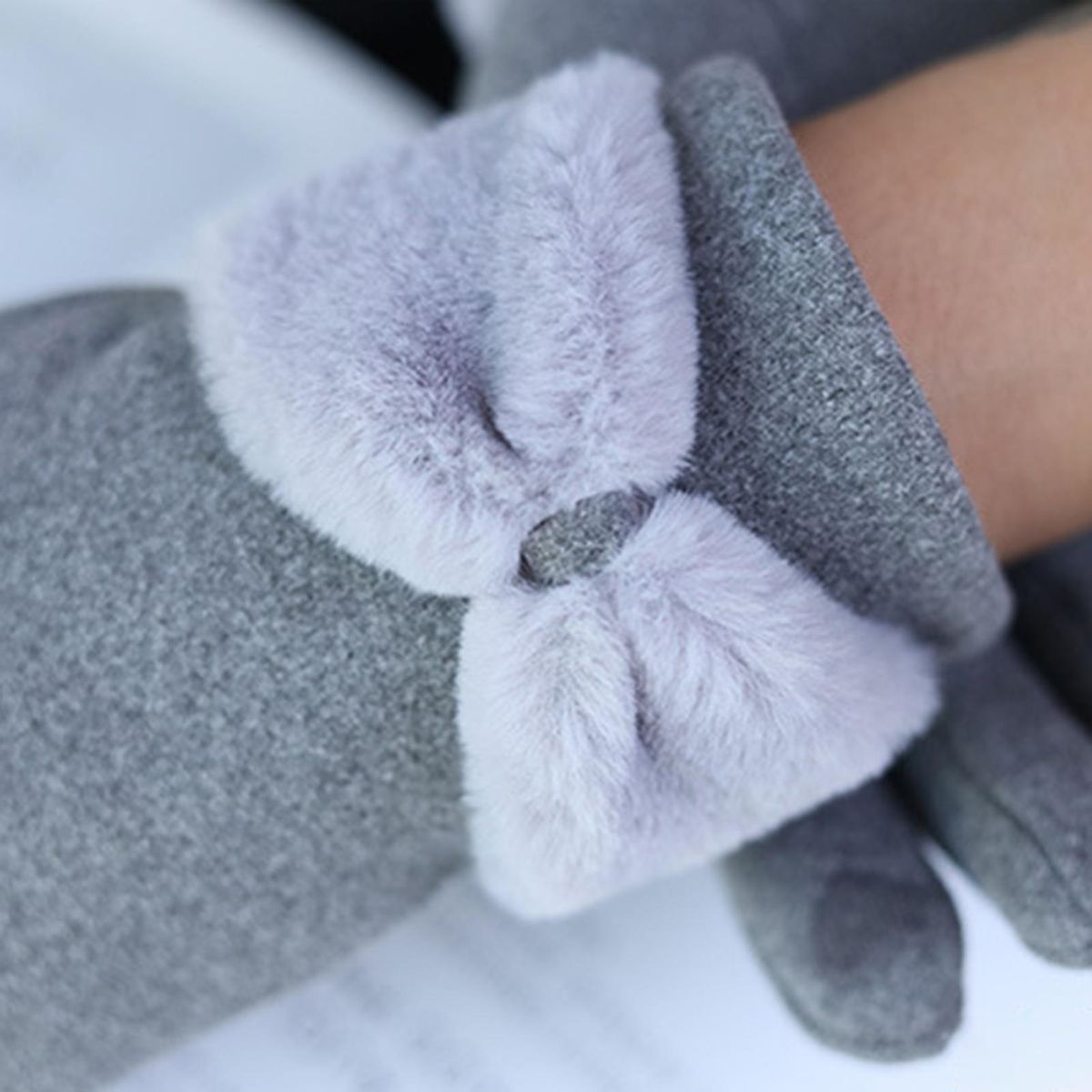 1 Pair Thermal Women Winter Double-sided Fleece Hand Protector Grey