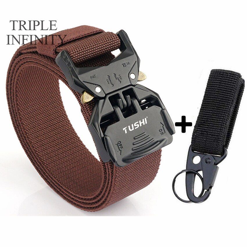 Design Quick Release Elastic Belt Hard Alloy Buckle Outdoor Sport Belt For Man Tactical S Hunting Accessories Man Gift-Coffee Belt Set
