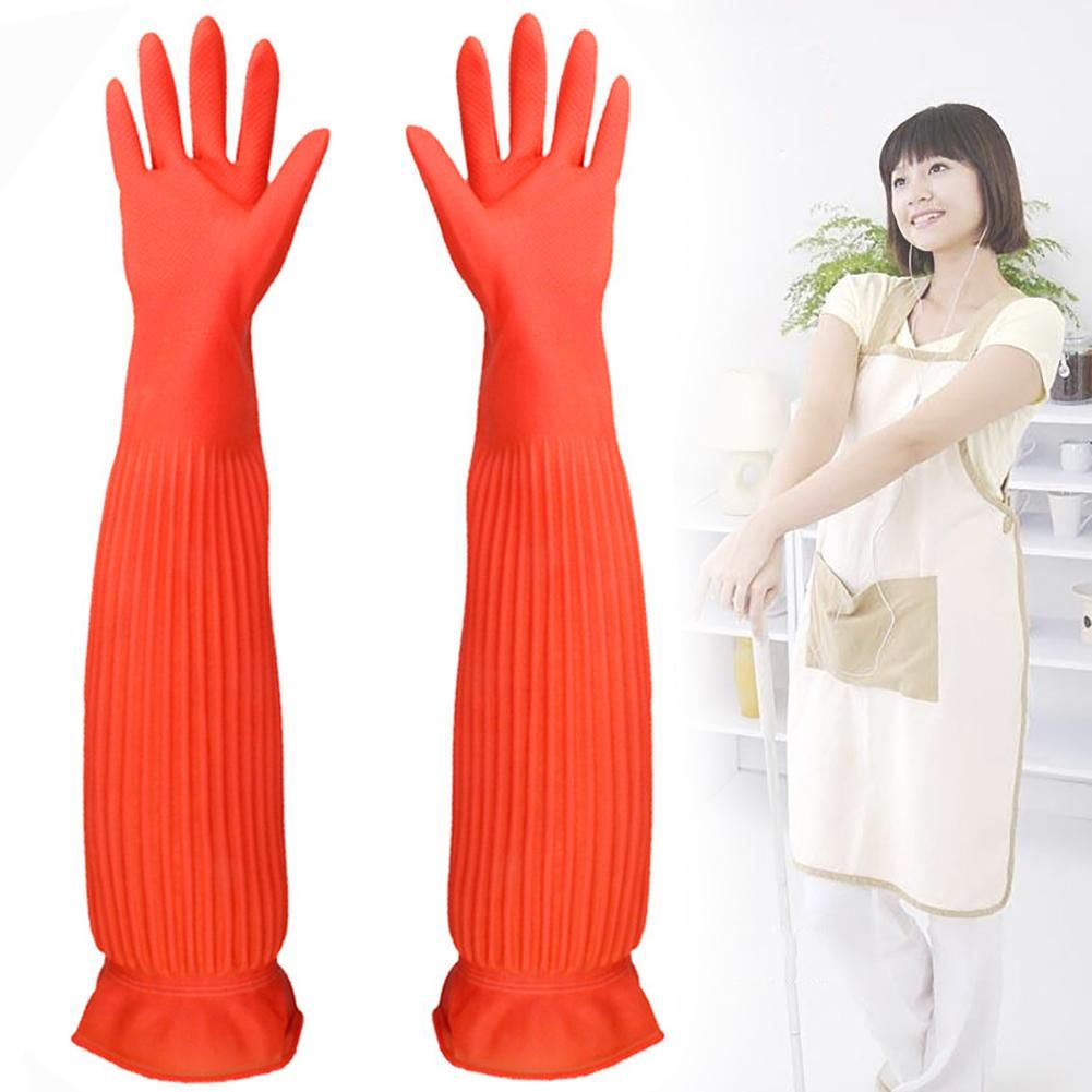 55cm Kitchen Dish Washing Waterproof Non Slip Long Sleeve Latex Cleaning Gloves