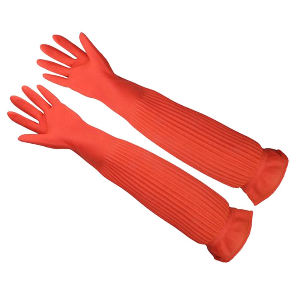 55cm Kitchen Dish Washing Waterproof Non Slip Long Sleeve Latex Cleaning Gloves