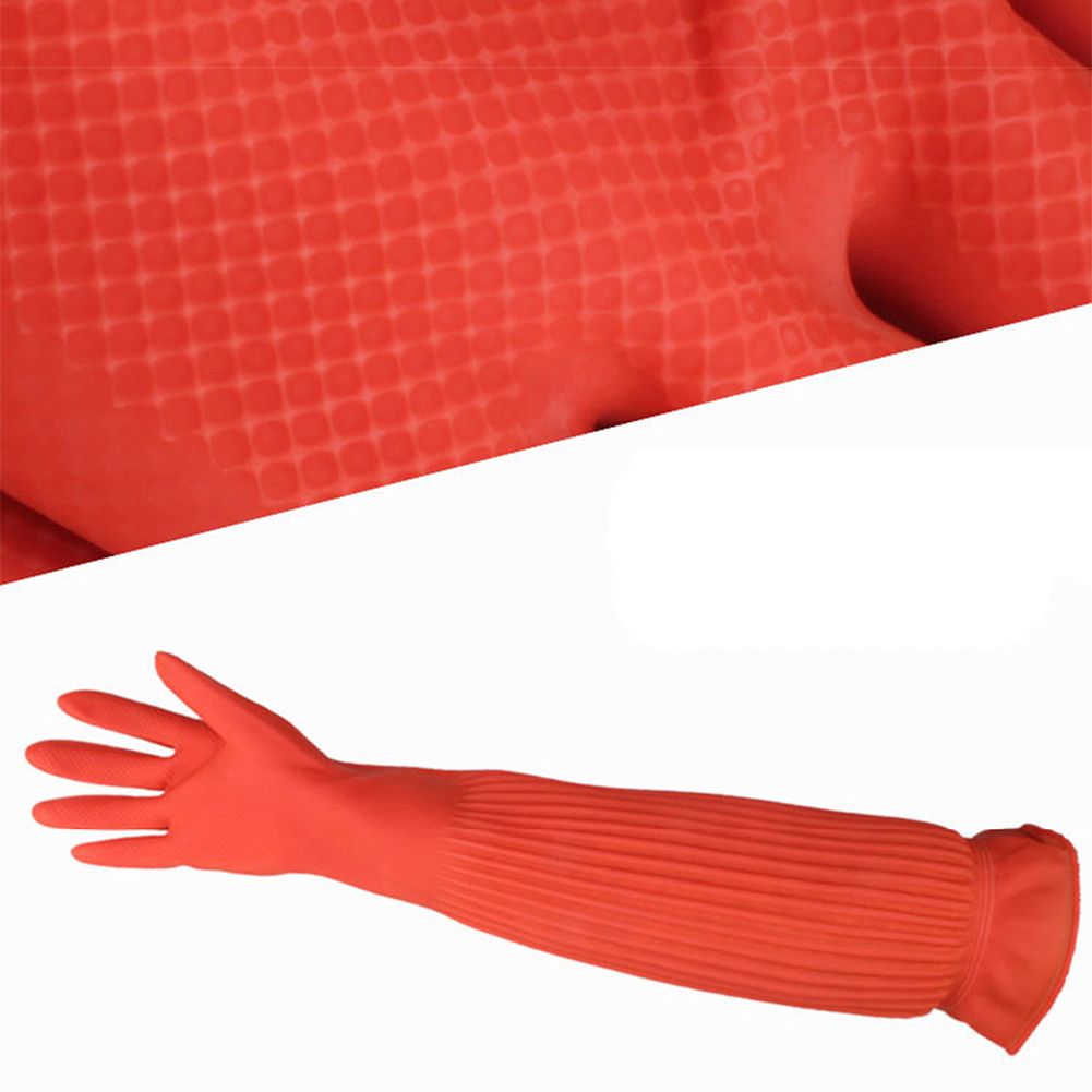55cm Kitchen Dish Washing Waterproof Non Slip Long Sleeve Latex Cleaning Gloves