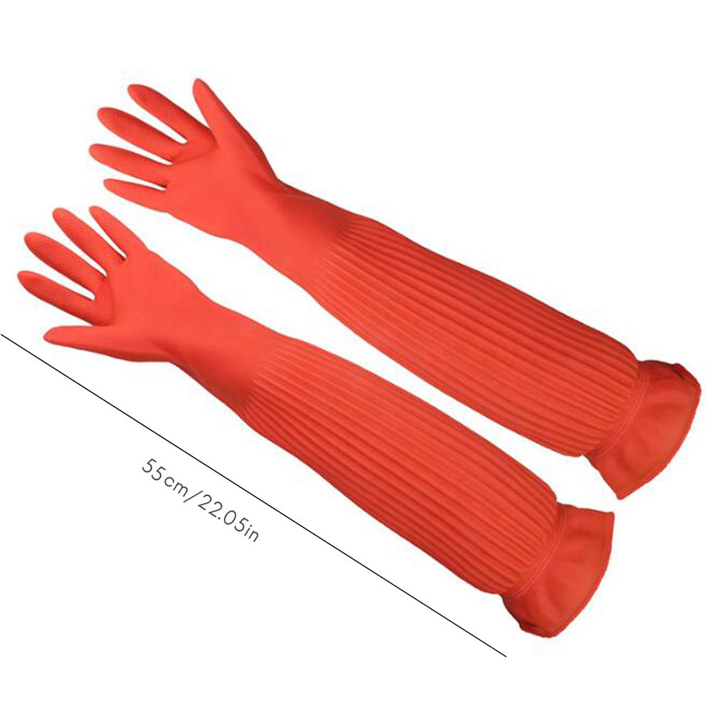 55cm Kitchen Dish Washing Waterproof Non Slip Long Sleeve Latex Cleaning Gloves