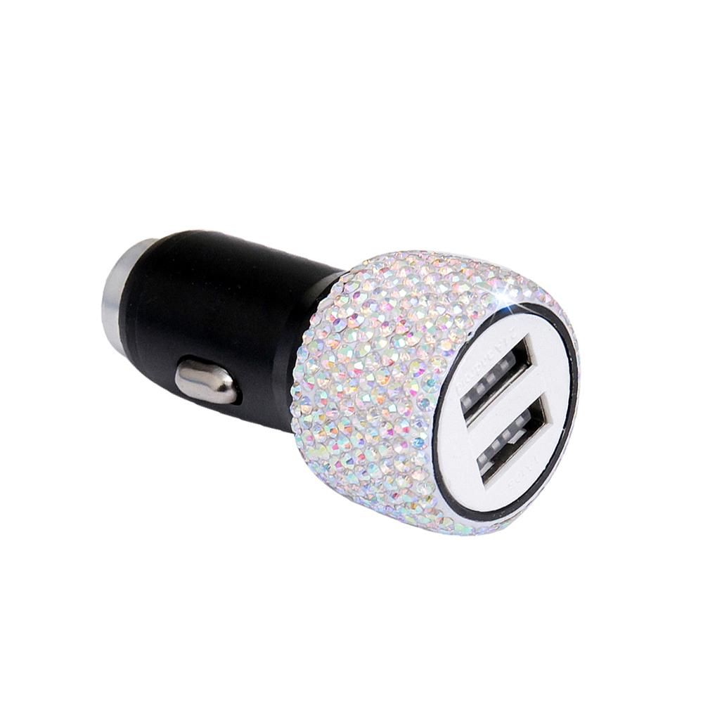Car Charger Bling Diamond Dual USB Car Adapter Safety Hammer Handmade Rhinestones Crystal Car Decorations