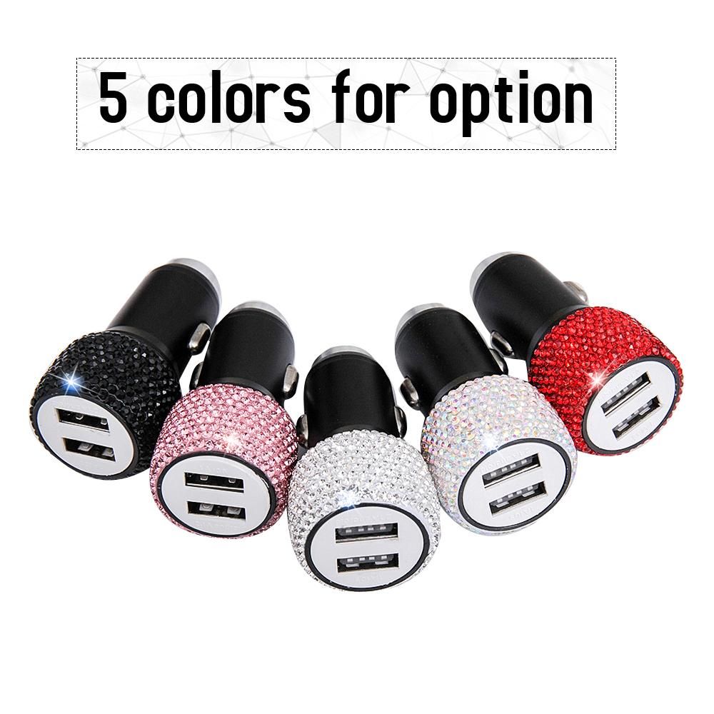 Car Charger Bling Diamond Dual USB Car Adapter Safety Hammer Handmade Rhinestones Crystal Car Decorations